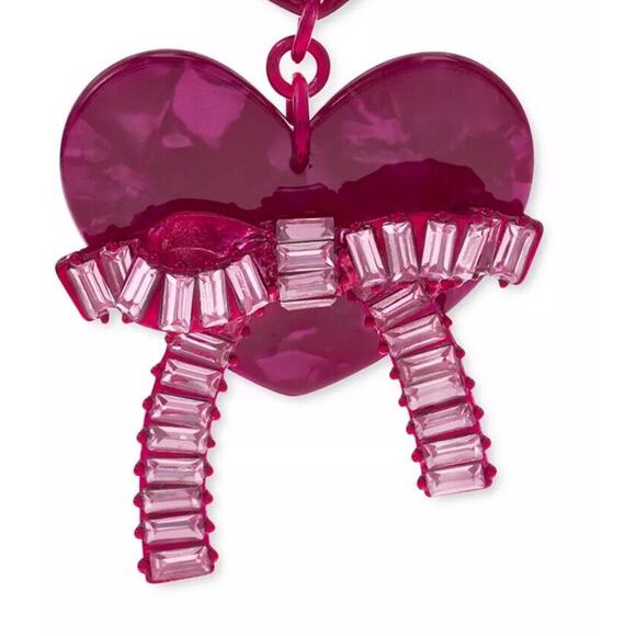 Fuchsia Tone Double Heart Earrings Bow Chic Stylish Trendy Fashion Gift For Her - Picture 4 of 6